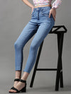 Women's Blue Solid Skinny Fit Denim Jeans-GZ-5189-Blue