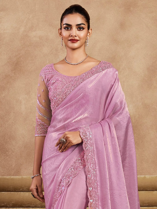 Saree Mall Women's Satin  Pink Embellished Designer Saree With Blouse Piece-SRVATN7911