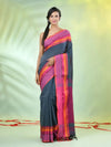 Grey Cotton Saree With Temple Borders-MA66CT43640009