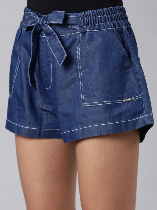 Women Navy Blue Solid Shorts-LT-S-10154-Navyblue