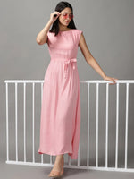 Women's Pink Solid Fit and Flare Dress-AE-15689-Pink