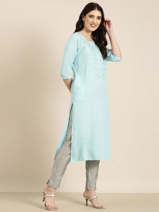 Women Blue Solid Straight Kurta-NJ-3709228-Blue