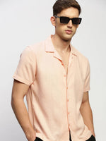 Men Peach Solid Shirt-AANYA-1689-Peach