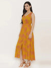 Block Printed Front overlap Maxi dress in Mustard