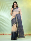 Beige Cotton Handwoven Saree With Zari Borders-MA66CT431820067