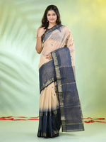 Beige Cotton Handwoven Saree With Zari Borders-MA66CT431820067