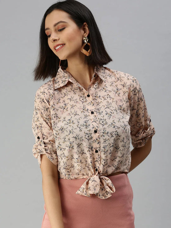 Women's Pink Printed Tops-AE-3330185-Peach