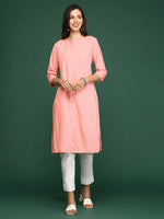 Women's Peach Solid Straight Kurta-DF-1423-Peach