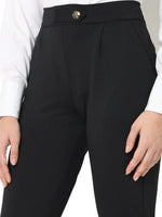 Smarty Pants Women's Cotton Lycra High Raise Waist Ankle Length Black Formal Trouser