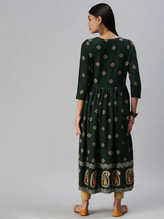 Women's Green Printed Straight Kurta-CR2229-Green