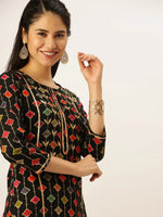 Women's Black Printed Kurta Sets-GW-1167-Black