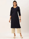 Women's Blue Solid Straight Kurta-DF-1203-Navyblue