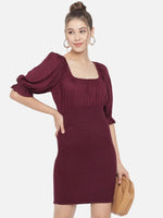 Solid Wine Smocking Dress