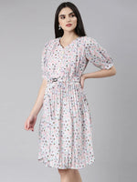 Women Pink Floral Fit and Flare Dress-8I-7133-Pink