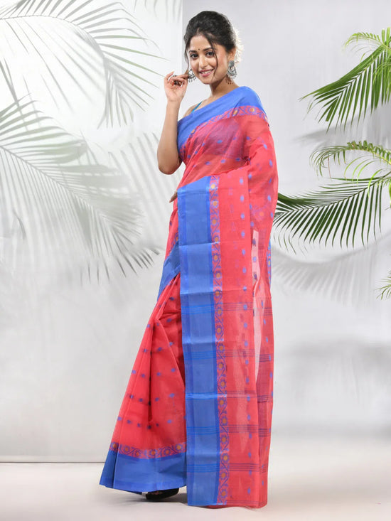 Crimson Red Pure Cotton Tant Saree With Woven Designs-MA51TT43480100