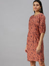 Women's A-Line Brown Printed Dress-AE-9892-Brownnavyblue