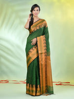 Green Cotton Saree With Zari Borders-MA66BCT43620064