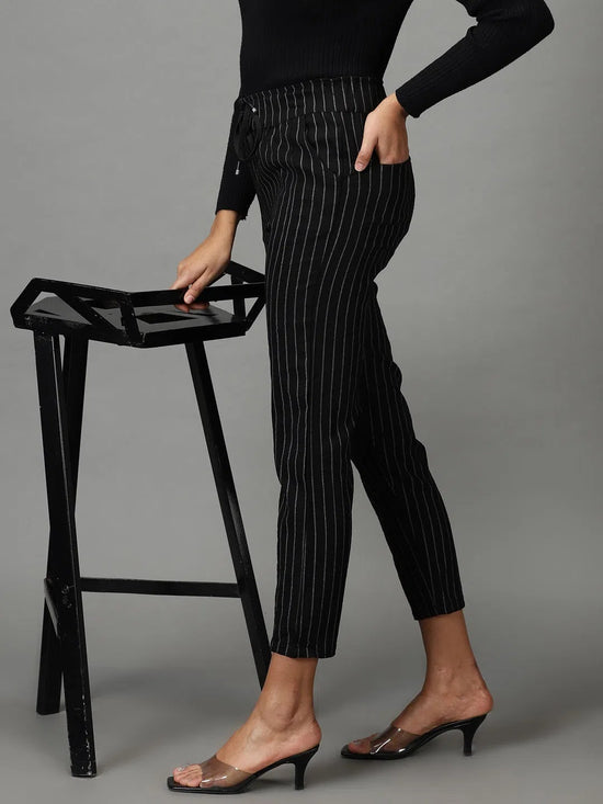 Women's Black Striped Track Pant-AF-1560-Black