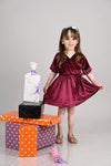 Tales & Stories Girls Maroon Polyester Elbow Sleeve Flared Fit Solid Dress