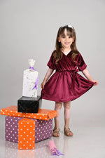 Tales & Stories Girls Maroon Polyester Elbow Sleeve Flared Fit Solid Dress