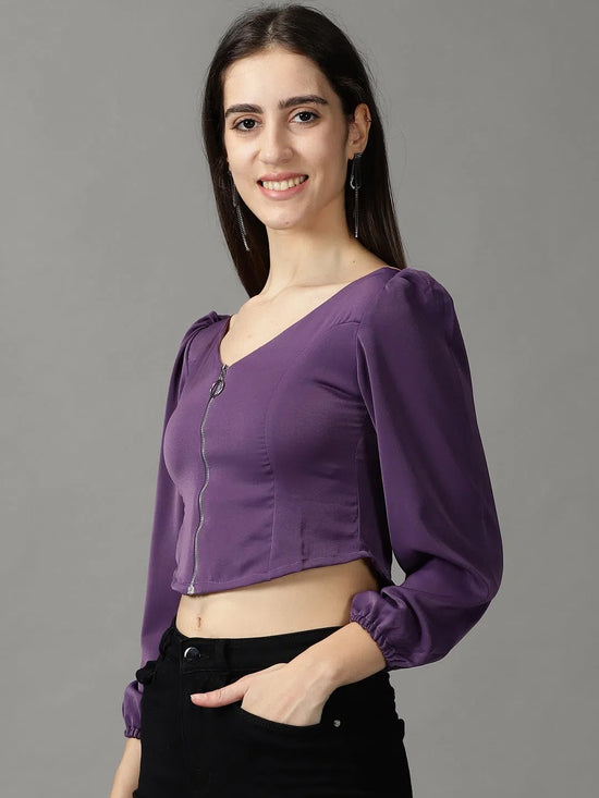 Women's Purple Solid Top-AE-10551-Violet