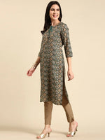 Women's Green Printed Straight Kurta-HO-1940-Green