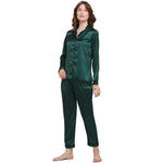 Smarty Pants Women's Silk Satin Solid Bottle Green Color Night Suit