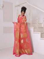 Orange Muslin Saree With Zari Woven Nakshi Borders-MA62MS331980033