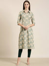 Women Beige Floral A-Line Kurta-DW-4316-Beige