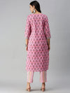 Women's Pink Striped Kurta Sets-SS-383-Pinkmulti