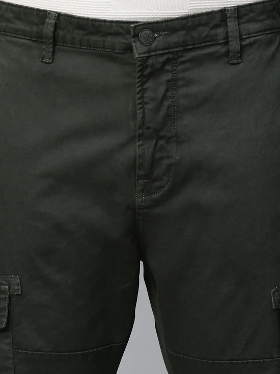 Genips Men's Dark Olive Cotton Stretch Bahamas Cargo Fit Solid Cargo