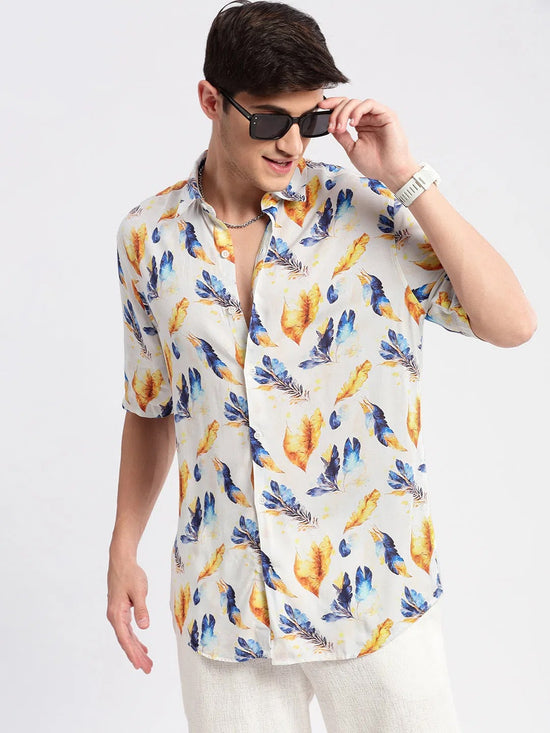 Men Spread Collar Floral Off White Casual Shirt-ZEPTO-2224-Offwhite