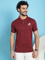 Venitian Men All Over Printed Maroon Cotton Polo Neck T-Shirt