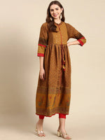 Women's Camel Brown Floral Anarkali Kurta-RF-004-Camelbrown