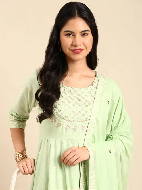 Women's Green Printed Anarkali Kurta-FS-2797-Green