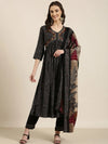 Women Black Printed Kurta Set-FS-3034-Black