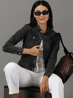 Women's Grey Solid Denim Jacket-GZ-5502-Grey