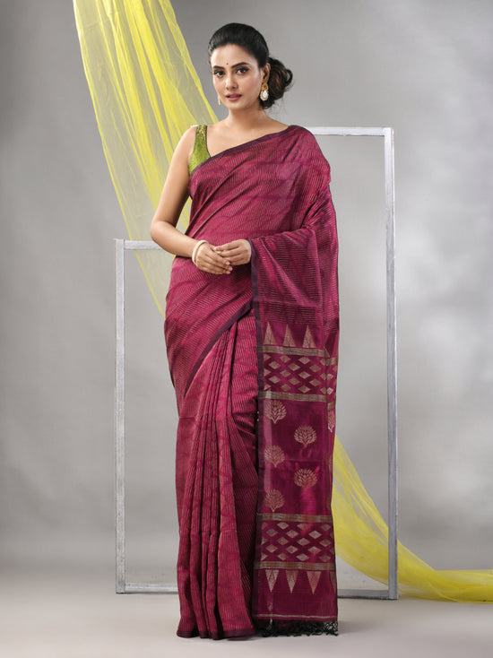 Magenta Silk Matka Soft Saree With Stripes Pattern-MA57SLMT331760031