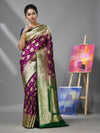 Violet Silk Banarasi Saree With Damask Motifs And Woven Degins-MA52BSL441050093