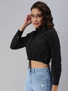 Women's Black Polka Dots Crop Top-AE-7036-Black