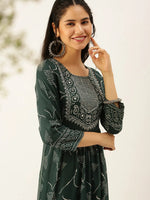 Women's Green Printed Kurta Sets-FS-2524-Green