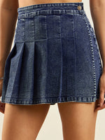 Women Blue Blast Wrap Pleated Denim Skorts