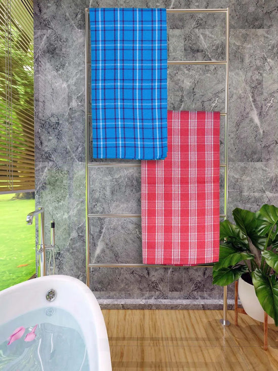 Athom Living Premium Gamcha Bath Towel 65 x 135 cm Pack of 2 Multicolored checkered-ATZ-BT-1G-1H