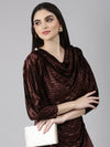 Women Coffee Brown Striped Gown Dress-8I-10008-Coffeebrown