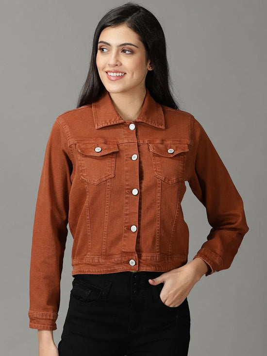 Women's Rust Solid Open Front Jacket-GZ-5577-Rust