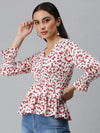 Women's Printed White Top-AE-10226-Whitered