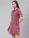 Women Mauve Solid Shirt Dress-LT-104-Mauve