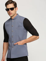 Men Grey Mandarin Collar Solid Nehru Jacket-AK-2250-1-Grey