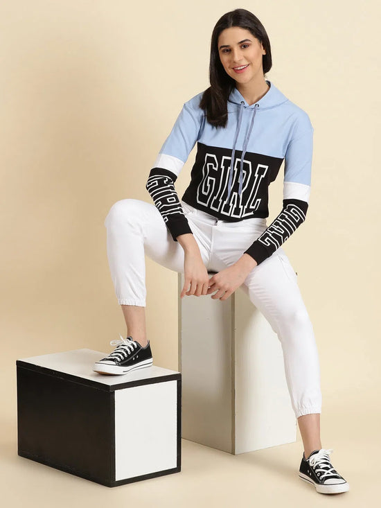 Women's Blue Colourblock Sweatshirt-AF-1751-Blue