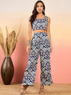 Three Piece Coord Set in Blue Ikkat Print